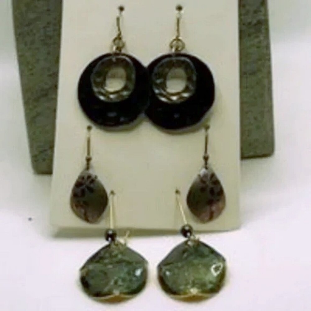 Stamped Metal Dangle Pierced Earrings Three Pairs